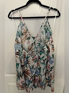 Shade and Shore Floral Swim Cover up with Green and Pink Accents